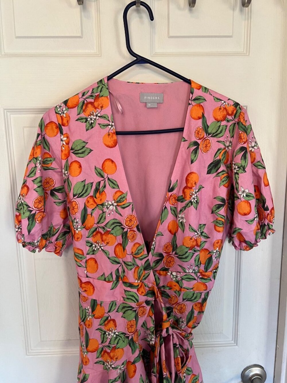 Finders Keepers Aranciata Orange Print Wrap Dress Mini Ruffle Puff Short Sleeve - Picture 3 of 11